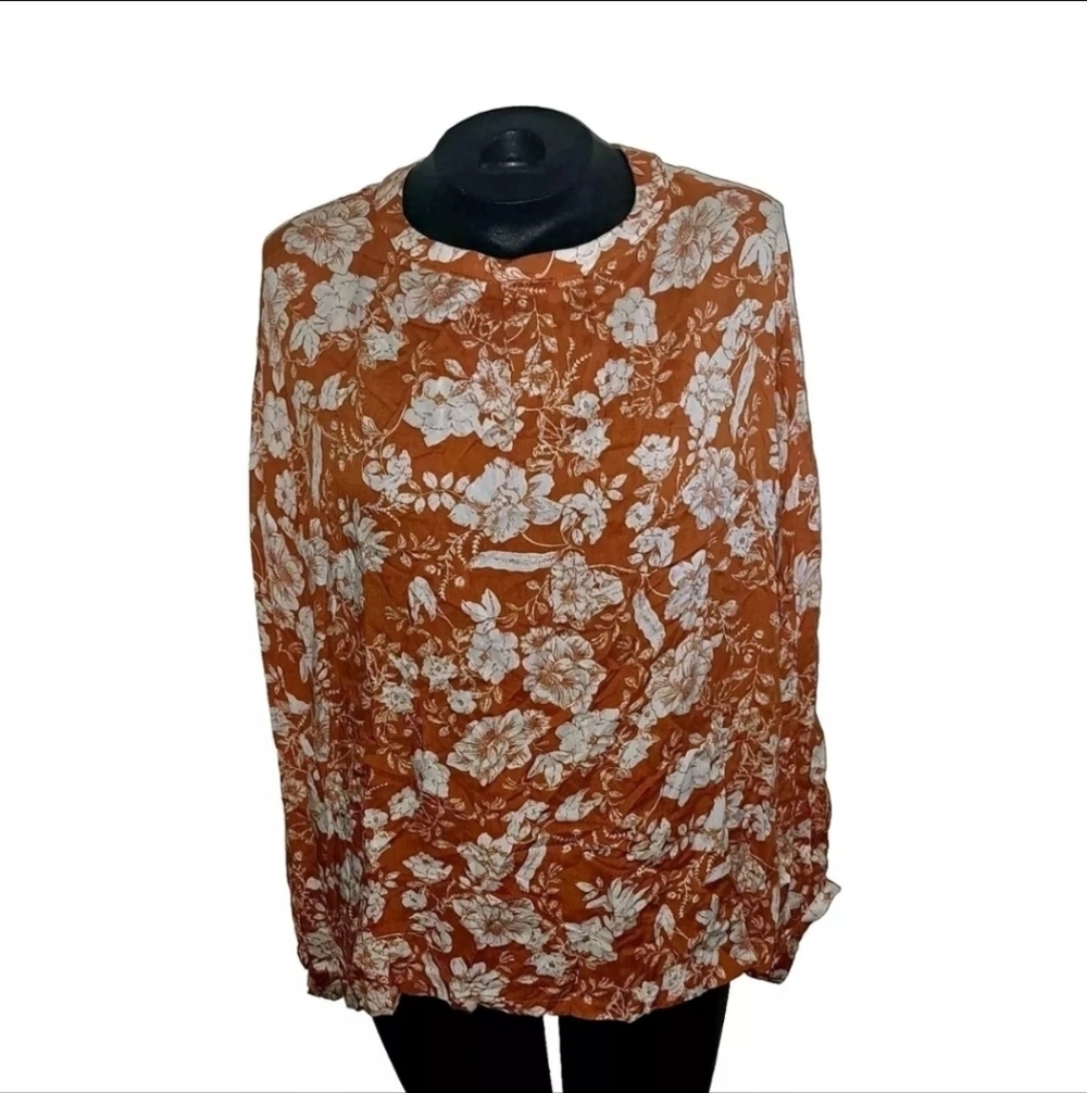 FLAWLESS FLORAL XL SHIFT TOP IN LIGHT RUST CURVES ORANGE BLOUSE RELAXED B37#8
